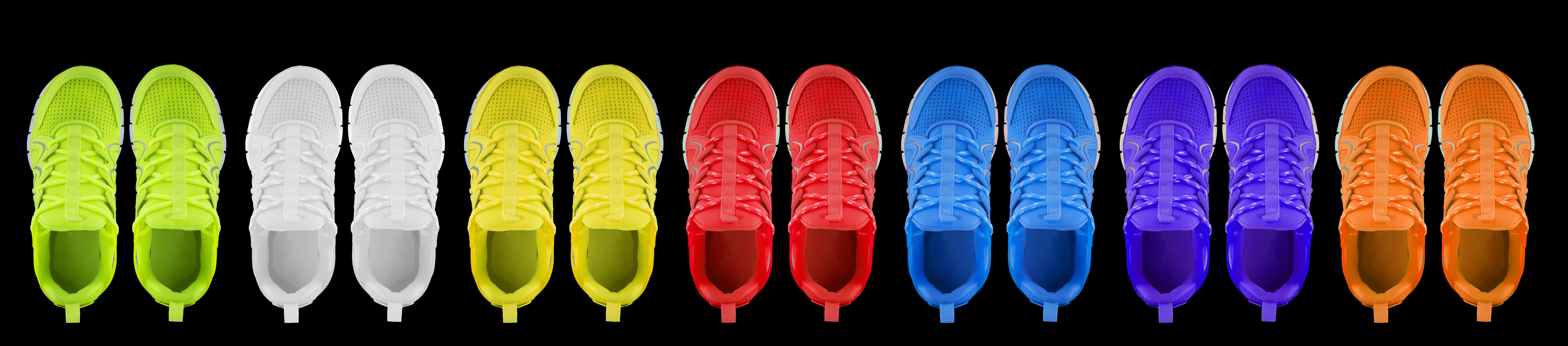 Footwear collection in a wide range of colors representing brand variety and product range